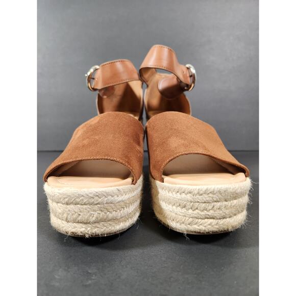 NINEWEST Adell Espadrille Wedge Sandal Women 9.5 Brown Faux Leather Boho Neutral - Picture 5 of 12